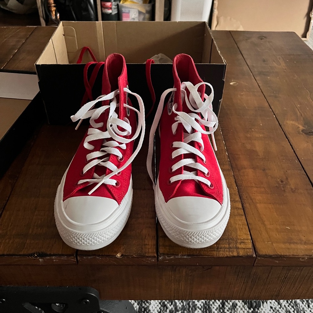 Converse Red and White Kids High-Top Sneakers